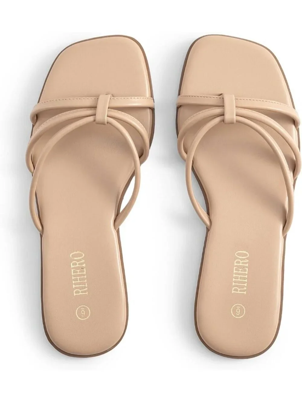 Women's Natural Summer Comfortable Slip On Square Toe Flat Sandals For Beach